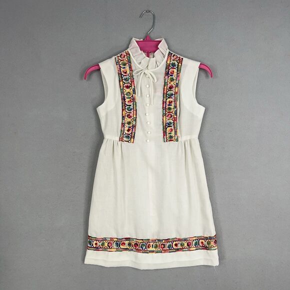 Vintage Gay Gibson Dress Women Petite Small White Embroidered Mod Boho 60s Retro - Picture 2 of 12